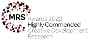 MRS Awards 2022 logo - highly commended recognition for firefish in the creative development research category